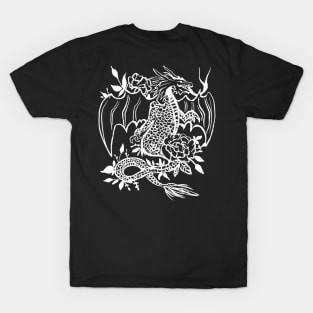 Dragon & Flowers Gothic Romantic Medieval T-Shirt